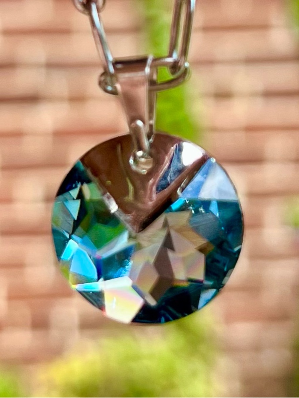 Aquamarine Swarovski Crystal Pendant Necklace in Teal Blue - handmade